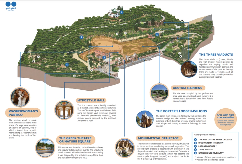 Barcelona Park Guell mapa parku