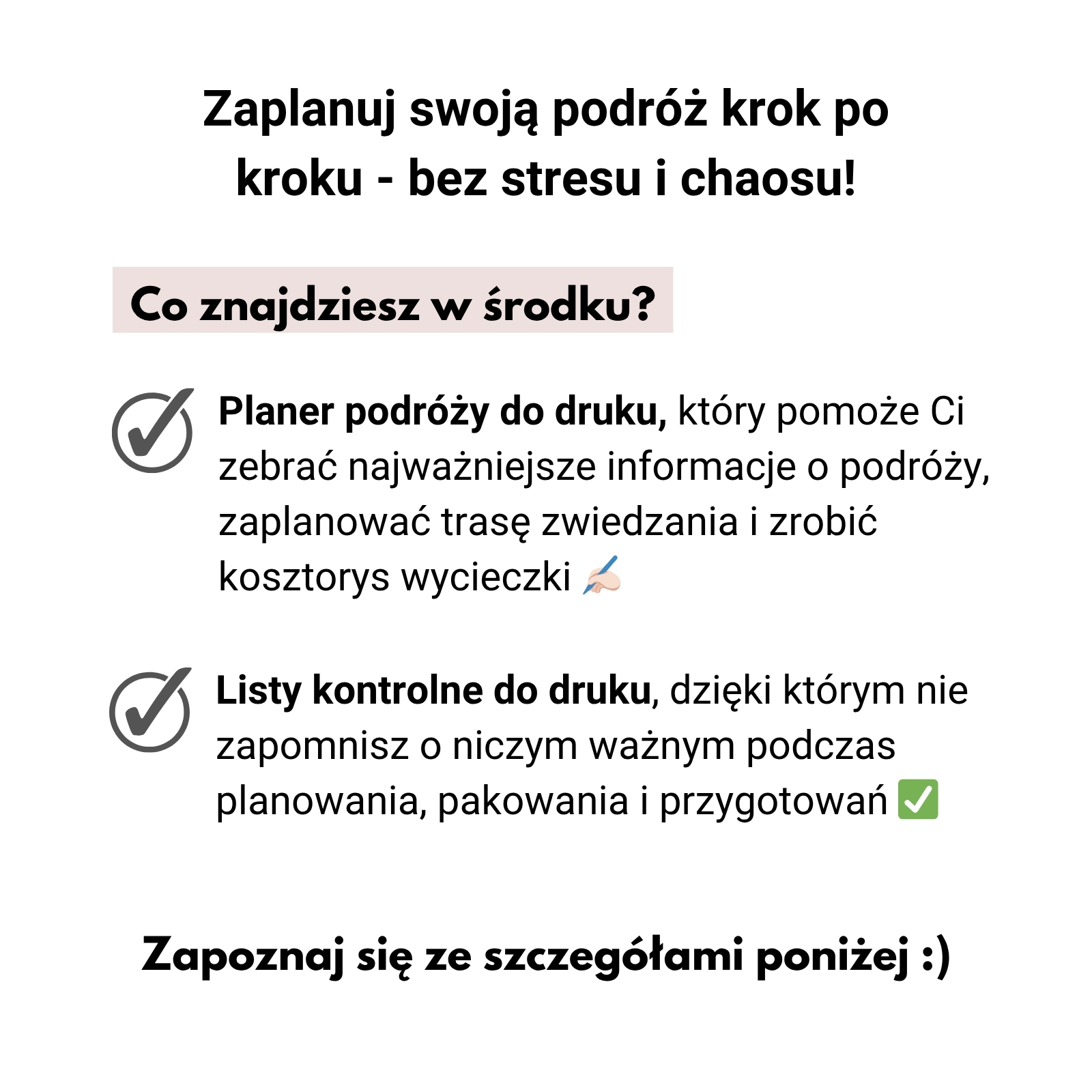 planer podróży i listy kontrolne checklisty do druku krok po kroku